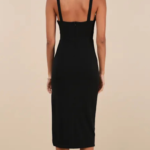 Lulus Vibrant Allure Black Square Neck Sleeveless Bodycon Midi Dress - Picture 2 of 7